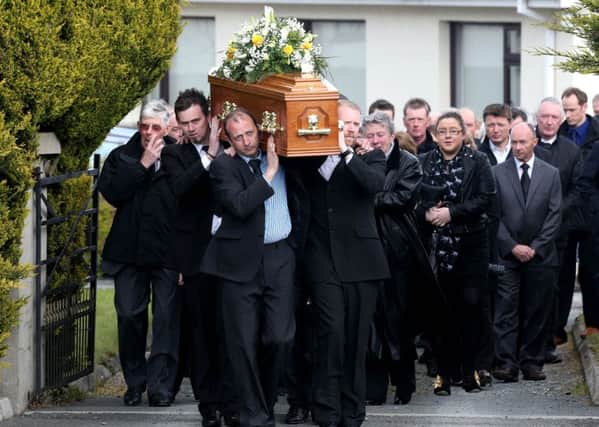 Mourners attend the funeral of William Stockdale who died from suspected carbon monoxide poisoning in Newcastle