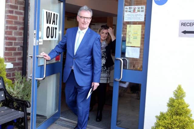 Press Eye - Belfast - Northern Ireland - 5th May 2016

Voters take to the polls across Northern Ireland as voting begins in the 2016 Northern Ireland Assembly Election.  Voters cast their vote at a polling station in Gilnahirk Primary School.

Mike Nesbitt UUP Leader and wife Lynda Bryans

Picture by Jonathan Porter/PressEye