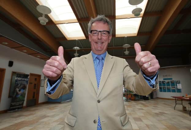 @Press Eye Ltd Northern Ireland- 6th May     2016
Mandatory Credit -Brian Little/Presseye

Ulster Unionist Leader Mike Nesbitt success on the first count for Strangford  for the Assembly Elections at the Aurora Leisure Centre, Bangor.
Picture by brian Little/Presseye