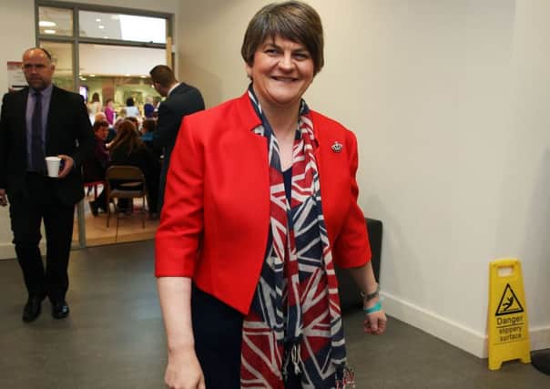 DUP leader Arlene Foster MLA for Fermanagh and South Tyrone arrives at the Omagh count centre as counting continues in the Northern Ireland Assembly Elections. Photo credit should read: Brian Lawless/PA Wire