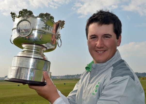Colm Campbell (Warrenpoint) pictured with the 2016 Flogas Irish Amateur Open Championship trophy after his victory at The Royal Dublin Golf Club