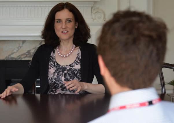 Secretary of State Theresa Villiers speaking to the News Letter's Sam McBride at Stormont Castle