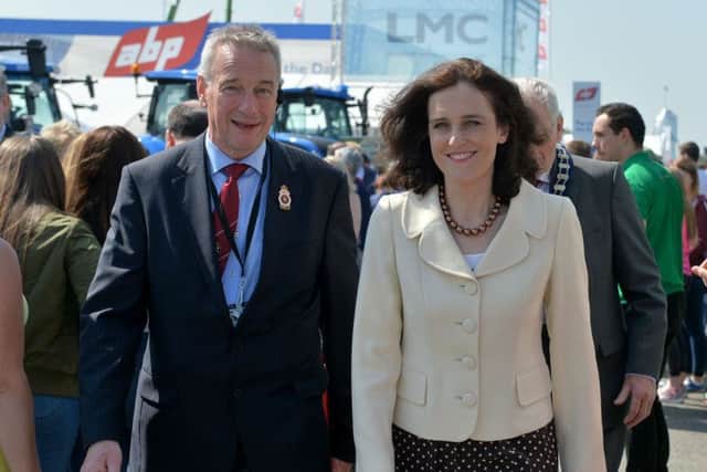 Seceretary of State Theresa Villiers is shown around the show site with RUAS chief executive Colin McDonald