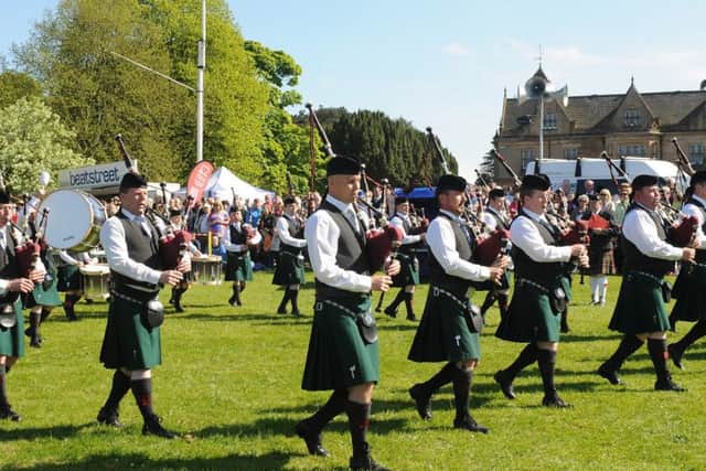 Pipe Major Alan Tully and St Laurence OToole Pipe Band pictured entering the competition arena at the Ards and North Down Pipe Band Championships at Castle Grounds, Bangor on Saturday 14th May.