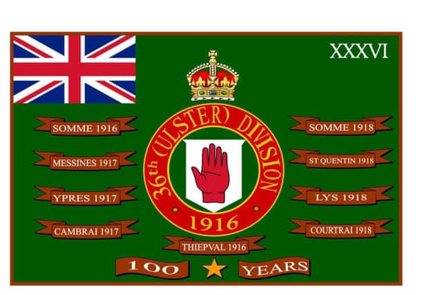The new flag commemorating the sacrifice of the soldiers from the 36th Ulster Division at the Somme in 1916