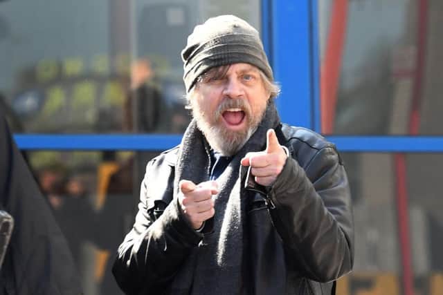 Pacemaker Press 13/5/2016 
Mark Hamill (Luke Skywalker) pictured as Star Wars Cast Members arrive at Belfast International Airport on Friday Morning , They are due to film Star Wars Episode VIII at   Malin Head in Co Donegal.  The entire shoot is very much top secret, with locals and landowners sworn to keep it that way, and access to the beauty spot is closed for the next three days.
Pic Colm Lenaghan/Pacemaker