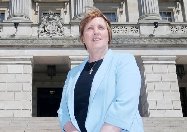 Jenny Palmer on the steps of Parliament Buildings, Stormont, this week after her election as an MLA