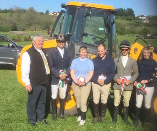 Some of the prize winners at Finvoy with Mr Stuart Anderson of BC Plant JCB. From left: Stuart Anderson, Steven Smith, Joy Lindsay, Trevor Smith, Jonny Steele, and Victoria Clarke.