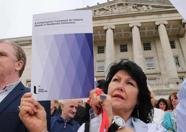 Margaret McGuckin, from Survivors and Victims of Institutional Abuse, at Stormont at the launch of the latest report