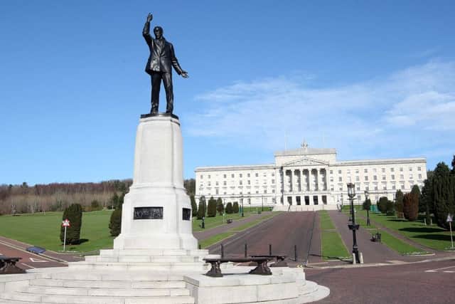 Stormont, with Carson's statue in the foreground