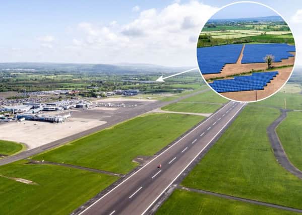 The Crookedstone Road solar farm (circled) is situated just a few hundred yards from Belfast International Airport