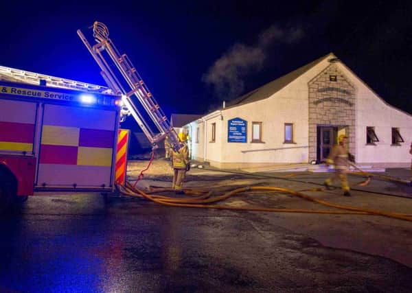 Three fire appliances attended an incident at Rathfriland Baptist Church last night after smoke was spotted rising from the roof and doors.
Tyres were set against the building which sustained damage to the inside and windows