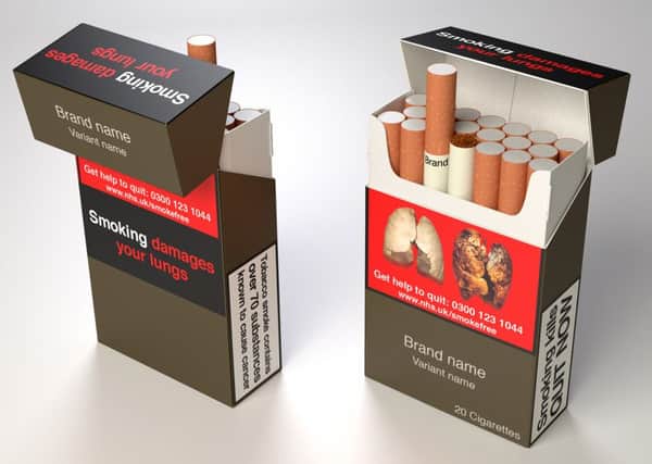 An example of a standardised cigarette packet