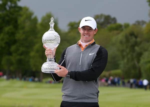 Northern Ireland's Rory McIlroy with the trophy after winning the Irish Open at The K Club