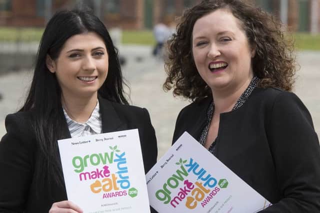 Pacemaker press 20/05/2016 Grow make eat drink awards launch at the Belfast Met Titanic quarter. Pictured are Jenny Smart Marketing Executive from Ramada Plaza Shawsbridge with Julie Forde - Events Executive Johnston Publishing NI. Picture Pacemaker press