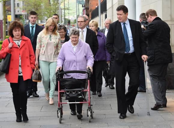 Pacemaker Press 23/5/2016
Beatrice Worton (mother of Kenneth) attends  The long-awaited inquest into the Kingsmills massacre,  Which begins at Laganside Court in Belfast on Monday.
The inquest will examine the deaths of 10 Protestant workmen who were shot dead when an IRA gang ambushed their minibus near the County Armagh village in 1976.
Pic Colm Lenaghan/Pacemaker