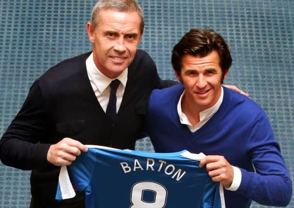 New Rangers signing Joey Barton (right)with assistant manager David Weir