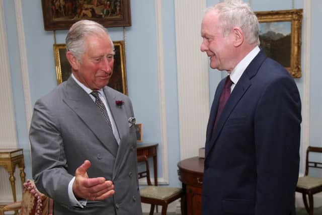 The Prince of Wales meeting Northern Ireland's Deputy First Minister Martin McGuinness at Hillsborough Castle in County Down