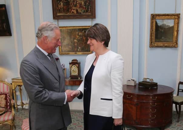 The Prince of Wales meeting Northern Ireland's First Minister Arlene Foster at Hillsborough Castle in County Down