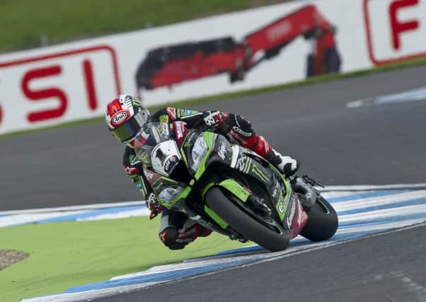 Jonathan Rea in action during free practice at Donington Park.
