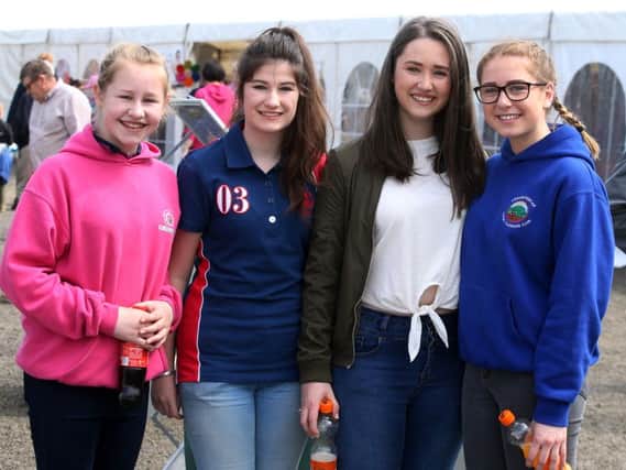 Ruth Morrow, Ellie Clyde, Megan Turtle and Sarah Christie of Lisnamurrican Young Farmers Club at Ballymena Show. INBT 22-124JC