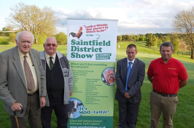 James Armstrong, (right) Ballyred Coaches, Saintfield (right) will be offering a coach service from the Square in Saintfield to this years Saintfield Show at Balmoral Park, the Maze on Saturday June 18th. He attended the recent sponsors evening where he met up with Show Society President Derek McMillan (left), Harry Crawford, Head of Horse Section (2nd left) and Gary Stewart, Head of Pony Section