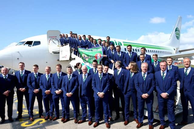 Press Eye - Belfast -  Northern Ireland - 30th May 2016 - Photo by William Cherry

Members of the Northern Ireland football team and staff  join Manager Michael ONeill and captain Steven Davis as they leave Northern Ireland from George Best Belfast City Airport to take part in a training camp in Austria in advance of the 2016 Euros