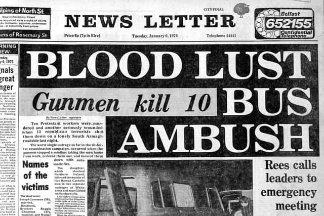 Front Page of The News Letter Tuesday 6th Januray 1976, just after accounts of the killing began to emerge