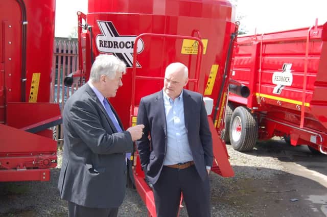 Ulster Unionist MEP Jim Nichiolson (left) chatting with Redrock Machinery's managing director Frank Flynn earlier this week