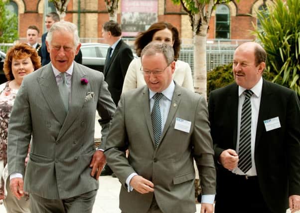 The Prince of Wales (left) with Queens Universitys Vice-Chancellor Professor Patrick Johnston (centre) and Professor John McCanny during his visit last month