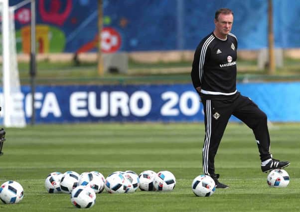 Northern Ireland manager Michael O'Neill during the first training session in St Georges de Reneins, France