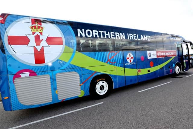 Northern Ireland's team coach as they step off the plane at Lyon Saint Exupery airport as they start their Euro 2016 adventure