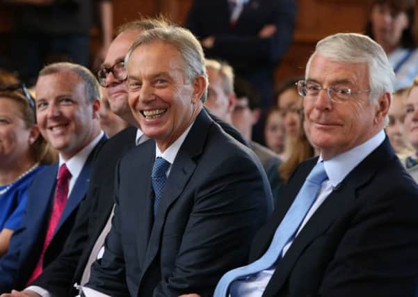 Former prime ministers Sir John Major and Tony Blair attend a Remain campaign at the University of Ulster in Londonderry. Photo: Brian Lawless/PA Wire