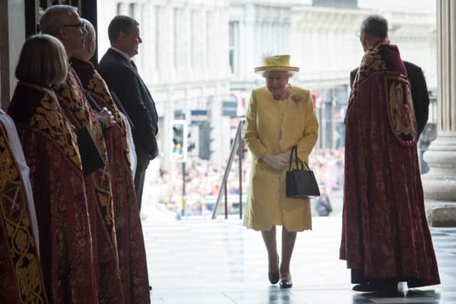 Queen Elizabeth II arrives at St Paul's Cathedral in London for a national service of thanksgiving to celebrate the 90th birthday of Queen Elizabeth II. PRESS ASSOCIATION Photo. Picture date: Friday June 10, 2016. See PA story ROYAL Birthday. Photo credit should read: Stefan Rousseau/PA Wire