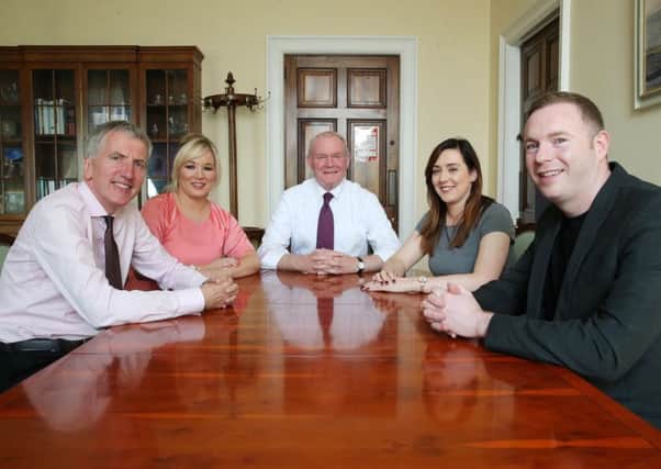 The Sinn Fein ministerial team at Stormont, including Mairtin O Muilleoir (left) and Martin McGuinness (centre)