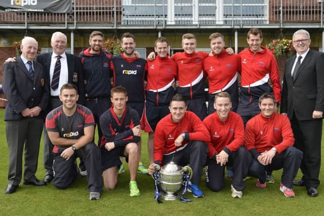 Press Eye - Belfast - Northern Ireland - 12th September 2015
Waringstown Cricket Club pictured with the Ulster Bank league trophy.

Picture by Stephen Hamilton/Press Eye.com
