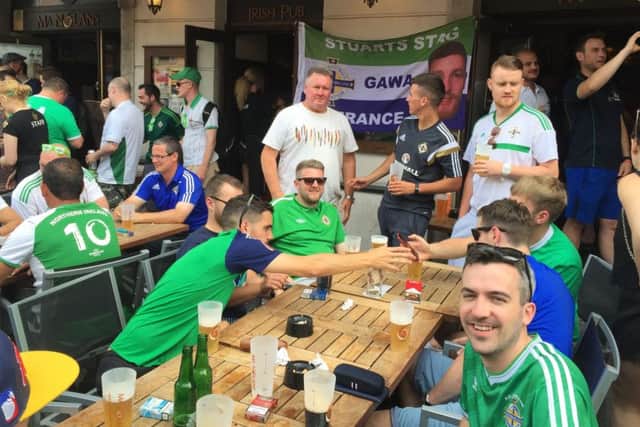 Northern Ireland supporter and Best Man Chris Rodgers (right) outside the Ma Nolan's Irish pub in Nice, France ahead of his team's opening match against Poland in Euro 2016