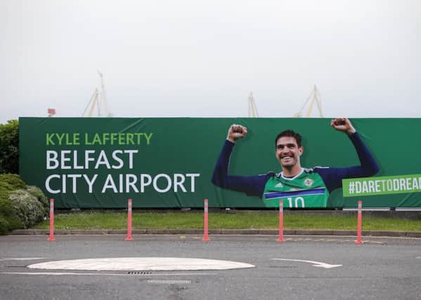 George Best Belfast City Airport displays its support for Northern Ireland at the Euros by changing its name for the day in honour of the team's star striker.