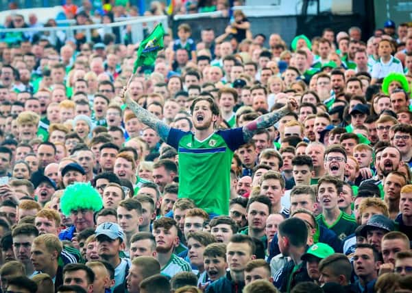 Fans during the Northern Ireland fan zoneat the Titanic Slipways