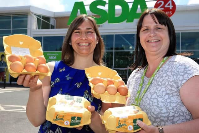 Cavanagh Free Range Eggs are one of 23 farms taking part in Bank of Ireland Open Farm Weekend 2016. Eileen Hall (left), Cavanagh Free Range Eggs is pictured with Trudy Taylor, Fresh Food Manager ASDA Enniskillen.