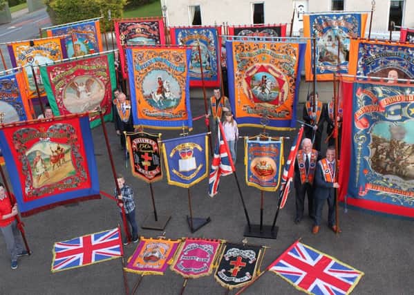 A selection of the banners laid out on display