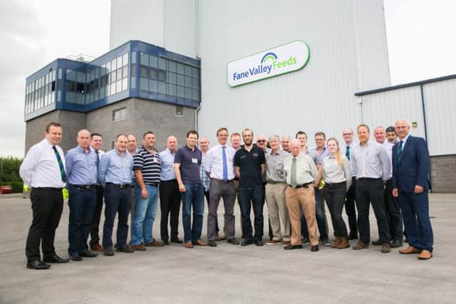 Society of Feed Technologists delegates with Fane Valley Executives on their visit to the Omagh mill on 8th June 2016 prior to their conference and xxhibition held at the Stormont Hotel, Belfast. Left to Right: Alan Thompson (Fane Valley Feeds), Robin Brierley (W&H Marriage), Glen Speer (Fane Valley Feeds), Liam Brett ( Brett Bros), Brian Pope (BASF), Ian Jones (Promtek), Tom Horan (Carton Bros), James Marriage (W & H Marriage), Mark Heuston (Moy Park), David Wilde (President SFT and Premier Nutrition), Sam Smyth (John Thompson), Charles Williams (Promtek), Tim Carter (Trouw Nutrition) Michael Ennis (SFT), Peter Marriage (W & H Marriage), Jim Fordyce (SFT) James Ennis (A. W. Ennis), Breccene Ennis (A. W. Ennis), Hannah Bancroft (Noble Foods), Ronan McCanny (Fane Valley Feeds), Aubrey Dennison ( Moy Park, UK), Trevor Pollock (FaneÂ Valley Feeds), Paul Poornan ( Humphrey Feeds), David Garrett ( MD Fane Valley Feeds).