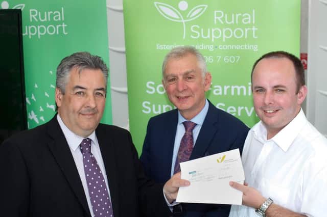 Rural Support were delighted to accept a Â£4541 donation from NIGTA which was raised by members and their guests at the NIGTA 51st Annual Dinner. Jude McCann, Rural Support, right, is pictured receiving the cheque from David O'Connor, , left, President, NIGTA and Robin Irvine, Chief Executive, NIGTA.  Photograph: Columba O'Hare