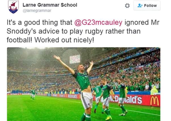 Larne Grammar school tweet about former pupil and Northern Ireland international Gareth McAuley