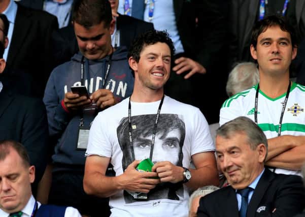 Northern Ireland golfer Rory McIlroy in the stands during the Euro 2016 Northern Ireland vs Germany game in Paris.