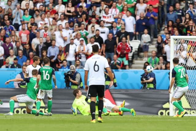 Germany's Mario Gomez scores against Northern Ireland