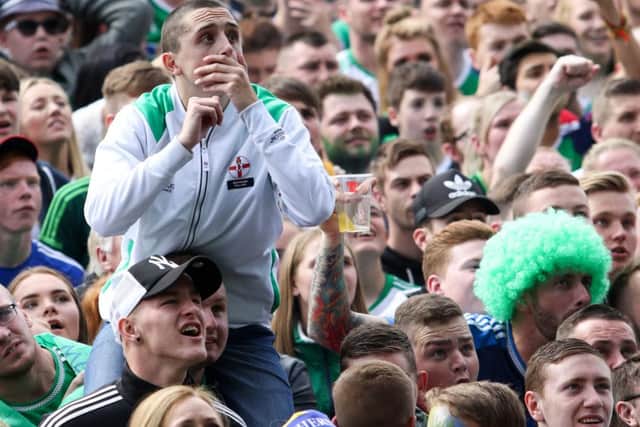 Press Eye - Northern Ireland - 21st June 2016

Northern Ireland fans gather in the Fanzone at the Titanic Quarter to watch Northern Ireland face Germany.

Picture: Philip Magowan / PressEye