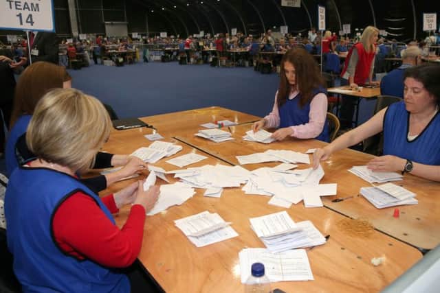 Couting at the Titanic Count centre in Belfast in the EU referendum.
Photo Declan Roughan
 Presseye