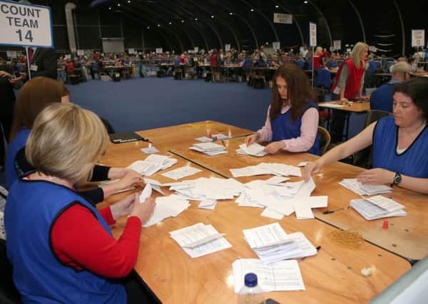 Couting at the Titanic Count centre in Belfast in the EU referendum.
Photo Declan Roughan
 Presseye