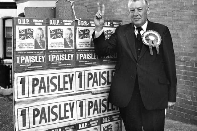 PACEMAKER PRESS INTL. BELFAST. Rev Ian Paisley after voting in the European Election. In East Belfast. 7/6/79  222/79/bw